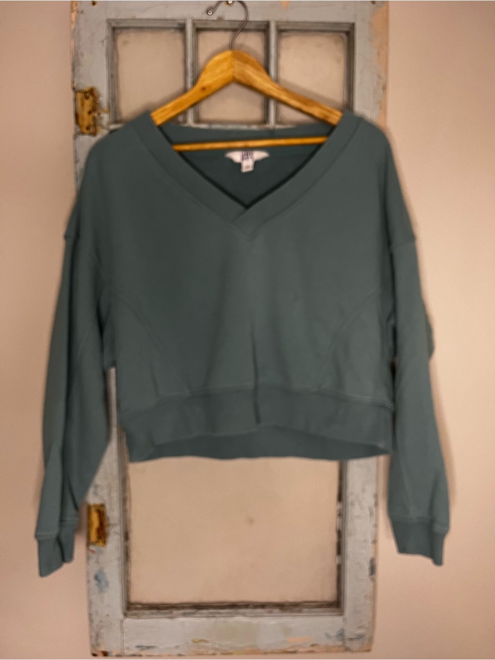 JoyLab Women's V-Neck Pullover Sweatshirt in Teal Green